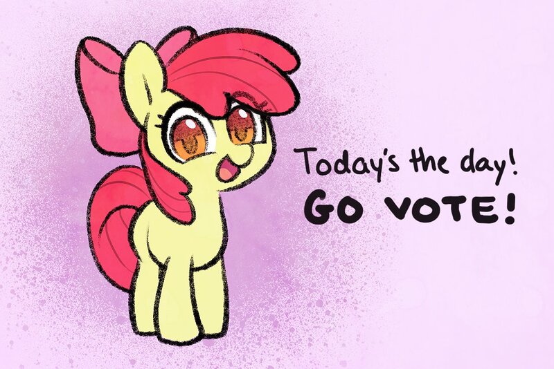 Size: 1114x743 | Tagged: safe, artist:dawnfire, derpibooru import, apple bloom, earth pony, pony, 2018 usa midterm elections, abstract background, bow, cute, female, filly, gradient background, hair bow, looking at you, politics, smiling, solo