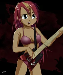 Size: 3365x4000 | Tagged: suggestive, artist:ngrycritic, derpibooru import, sunset shimmer, equestria girls, bikini, breasts, clothes, female, guitar, hilarious in hindsight, musical instrument, signature, solo, swimsuit, uotapo-ish, wet hair