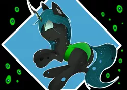 Size: 3035x2150 | Tagged: artist:groomlake, black background, changeling, changeling egg, changeling queen, colored, cute, cutealis, derpibooru import, egg, female, mare, queen chrysalis, rear view, safe, simple background, smiling, solo, spots
