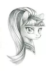 Size: 900x1217 | Tagged: safe, artist:maytee, derpibooru import, starlight glimmer, pony, black and white, bust, female, grayscale, mare, monochrome, pencil drawing, portrait, solo, traditional art