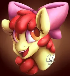 Size: 1280x1391 | Tagged: safe, artist:paintcoloryt, derpibooru import, apple bloom, pony, bow, cute, female, filly, hair bow, open mouth, smiling, solo