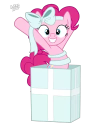 Size: 4000x5200 | Tagged: safe, artist:dashyoshi, derpibooru import, pinkie pie, earth pony, pony, absurd resolution, box, female, mare, pony in a box, present, simple background, smiling, solo, transparent background, vector