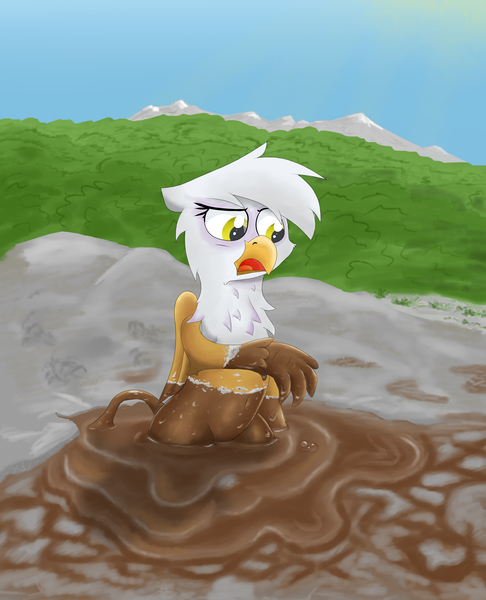 Size: 3497x4319 | Tagged: artist:pzkratzer, belly button, comic, cute, cyrillic, derpibooru import, dry mud, gilda, gildadorable, mud, mud bath, muddy, mud volcano, safe, solo, this will end covered in mud