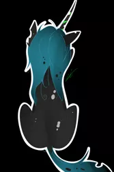 Size: 1672x2504 | Tagged: artist:groomlake, black background, changeling, changeling queen, colored, cute, cutealis, derpibooru import, female, mare, queen chrysalis, safe, simple background, sitting, solo, spots