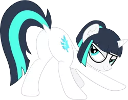 Size: 804x628 | Tagged: safe, artist:rainbowsurvivor, derpibooru import, oc, oc:dragonfire, pony, unicorn, fallout equestria, fallout equestria: child of the stars, bedroom eyes, butt, butt shake, fallout, fanfic art, female, glasses, looking at you, looking back, mare, nerd, plot, seductive, sexy, solo