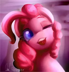 Size: 1024x1064 | Tagged: safe, artist:paintcoloryt, derpibooru import, pinkie pie, earth pony, pony, cute, diapinkes, female, looking at you, one eye closed, signature, solo, wink