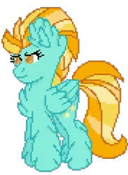 Size: 888x1212 | Tagged: safe, artist:mlpandlpsprincess, derpibooru import, lightning dust, pegasus, pony, chest fluff, ear fluff, female, leg fluff, mare, maximum overfloof, pixel art, simple background, solo, starry eyes, transparent background, wingding eyes