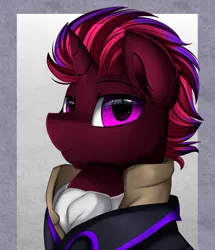 Size: 1722x2003 | Tagged: safe, artist:pridark, derpibooru import, oc, unofficial characters only, pony, unicorn, bust, clothes, commission, facial hair, goatee, handsome, male, portrait, purple eyes, solo