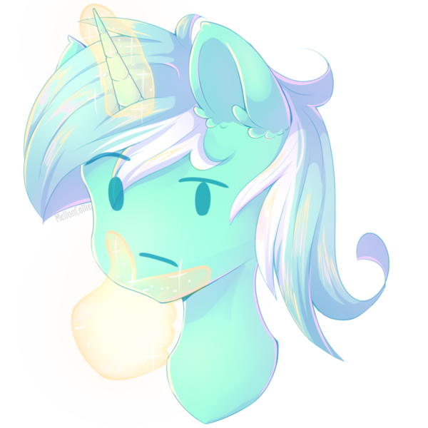 Size: 1024x1024 | Tagged: safe, artist:melloncollie-chan, derpibooru import, lyra heartstrings, pony, unicorn, bust, ear fluff, emoji, female, glowing horn, hand, hmm, horn, magic, magic aura, magic hands, mare, meme, simple background, solo, telekinesis, thinking, thinking emoji, transparent background