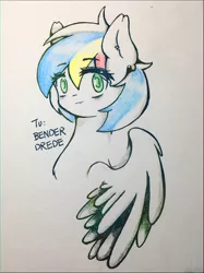 Size: 2590x3454 | Tagged: artist needed, derpibooru import, female, light skin, mare, oc, oc:bender drede, safe, solo, traditional art, unofficial characters only, wings