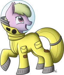 Size: 4000x4645 | Tagged: safe, artist:starlessnight22, derpibooru import, oc, oc:puppysmiles, earth pony, pony, fallout equestria, fallout equestria: pink eyes, fanfic, crossover, ear fluff, fallout, fanfic art, female, filly, foal, hazmat suit, hooves, looking up, open mouth, radiation suit, raised hoof, simple background, solo, transparent background, vector