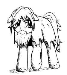 Size: 392x438 | Tagged: safe, artist:smt5015, derpibooru import, earth pony, pony, beard, black and white, facial hair, grayscale, lineart, male, monochrome, simple background, solo, stallion, white background