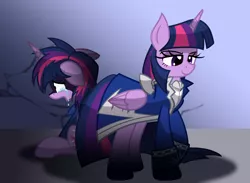 Size: 2600x1900 | Tagged: alicorn, artist:geraritydevillefort, clothes, crying, derpibooru import, duality, evil grin, female, grin, mondego, monsparkle, open mouth, sad, safe, self ponidox, smiling, the count of monte cristo, the count of monte rainbow, twilight sparkle, twilight sparkle (alicorn)