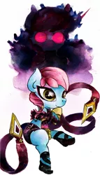 Size: 3488x6118 | Tagged: safe, artist:mashiromiku, derpibooru import, ponified, pony, evelynn, k/da, league of legends, traditional art, video game crossover, watercolor painting