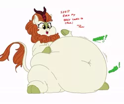 Size: 789x663 | Tagged: artist:jamesawilliams1996, artist:sirmasterdufel, autumn blaze, autumn blob, belly, belly button, big belly, chubby cheeks, colored, color edit, cute, derpibooru import, edit, fat, female, huge belly, kirin, morbidly obese, obese, safe, solo, sounds of silence, stomach noise