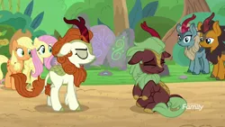 Size: 1920x1080 | Tagged: angry, applejack, autumn blaze, charades, cinder glow, derpibooru import, fluttershy, frustrated, kirin, safe, screencap, sounds of silence, summer flare