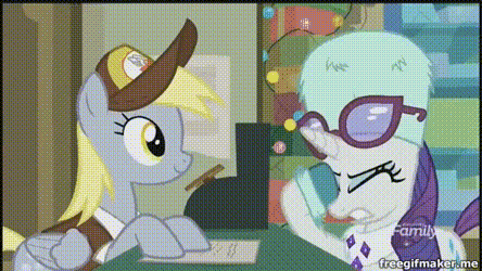 Size: 444x250 | Tagged: animated, best gift ever, blushing, caption, derpibooru import, derpity, derpy hooves, edit, edited screencap, female, gif, image macro, impact font, implied derpity, implied hornjob, implied lesbian, implied shipping, lesbian, propositioning, rarity, screencap, shipping, spread wings, suggestive, text, wingboner, wings