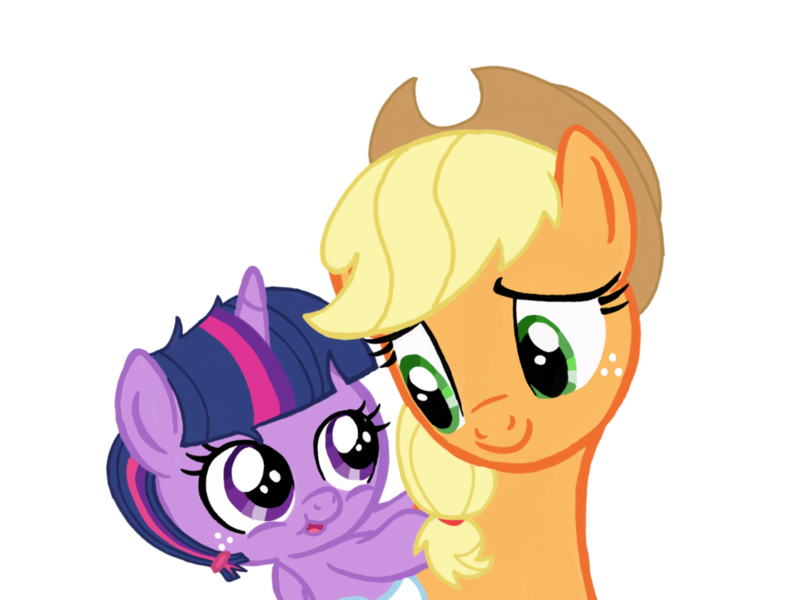 Size: 1024x768 | Tagged: safe, artist:turnaboutart, derpibooru import, applejack, twilight sparkle, twilight sparkle (alicorn), alicorn, earth pony, pony, fanfic:mama applejack, age regression, alternate hairstyle, alternate universe, baby, baby pony, base used, cowboy hat, cute, diaper, fanfic art, female, filly, filly twilight sparkle, freckles, hairband, hat, mommajack, mother and child, mother and daughter, simple background, transparent background, twiabetes, younger