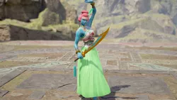 Size: 1200x675 | Tagged: 3d, armpits, artist:alphamonouryuuken, chinese rapier, clothes, derpibooru import, flower, human, humanized, meadowbrook, pony coloring, pose, safe, skirt, solo, soul calibur, soul calibur vi, sword, video game, weapon