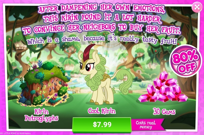 Size: 1151x762 | Tagged: advertisement, background kirin, cool kirin, costs real money, cropped, derpibooru import, gameloft, kirin, official, safe, sale, sounds of silence, spring glow