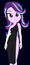 Size: 886x1920 | Tagged: safe, artist:cinderfall, derpibooru import, edit, starlight glimmer, equestria girls, black background, black dress, clothes, dress, evening gloves, fancy, gloves, long gloves, looking at you, simple background, solo, vector