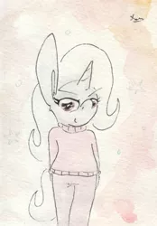 Size: 658x948 | Tagged: anthro, artist:slightlyshade, clothes, derpibooru import, safe, solo, sweater, traditional art, trixie