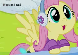 Size: 1152x810 | Tagged: :3, best gift ever, bronybait, clothes, cropped, cute, derpibooru import, dialogue, earmuffs, edit, edited screencap, fluttershy, hug request, safe, screencap, shyabetes, snow, solo, sweater, turtleneck, winter outfit