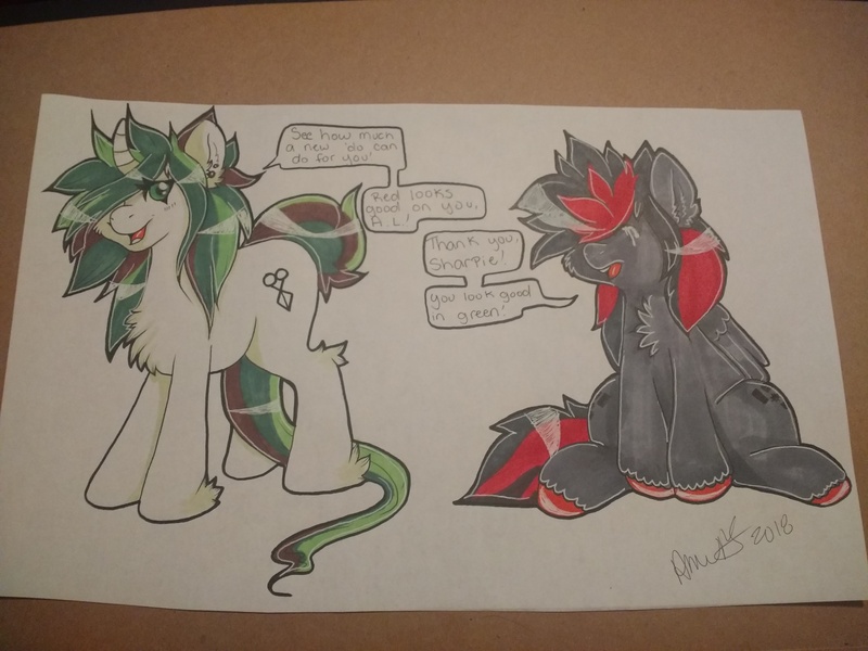 Size: 4160x3120 | Tagged: safe, artist:annuthecatgirl, derpibooru import, oc, oc:anti-lag, oc:sharp shear, unofficial characters only, pegasus, pony, unicorn, chest fluff, traditional art