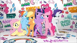 Size: 1369x769 | Tagged: safe, derpibooru import, screencap, applejack, fluttershy, pinkie pie, rainbow dash, rarity, twilight sparkle, twilight sparkle (alicorn), alicorn, earth pony, pegasus, pony, unicorn, season 7, bipedal, cropped, crossed arms, crossed hooves, female, fresh princess and friends' poses, fresh princess of friendship, lidded eyes, looking at you, mane six, mare, pose, standing, swag, wings