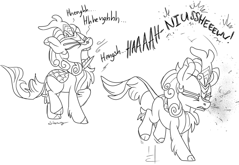 Size: 11773x8103 | Tagged: absurd resolution, artist:silverwing, autumn blaze, comic, derpibooru import, fetish, jumping, kirin, monochrome, movement, mucus, nostril flare, nostrils, pre sneeze, safe, simple background, sketch, sneeze cloud, sneeze spray, sneezing, sneezing fetish, snot, solo, sounds of silence, white background