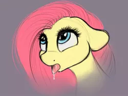 Size: 1077x806 | Tagged: safe, artist:cornelia_nelson, derpibooru import, fluttershy, bust, cute, drool, floppy ears, gray background, looking up, simple background, sketch, solo, tongue out