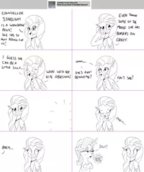 Size: 2564x3054 | Tagged: safe, artist:sintakhra, derpibooru import, silverstream, starlight glimmer, pony, tumblr:studentsix, ask, comic, jewelry, kite, looking at you, magic, monochrome, mug, necklace, oh crap face, that pony sure does love kites, tumblr