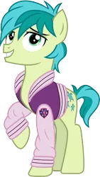 Size: 3000x5307 | Tagged: safe, artist:cloudyglow, derpibooru import, sandbar, earth pony, pony, school daze, clothes, jacket, letterman jacket, looking at you, male, simple background, smiling, solo, teenager, transparent background, varsity jacket, vector