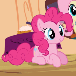 Size: 483x483 | Tagged: safe, derpibooru import, edit, edited screencap, editor:hotkinkajou, screencap, fluttershy, pinkie pie, earth pony, pegasus, pony, secret of my excess, animated, cropped, cute, diapinkes, disembodied hand, female, gif, golden oaks library, hand, happy, hotkinkajou is trying to murder us, looking up, mare, perfect loop, petting, ponk, prone, scratching, smiling, solo focus