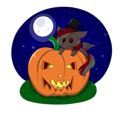 Size: 4049x4000 | Tagged: safe, artist:mimihappy99, derpibooru import, oc, oc:soren nightsky, unofficial characters only, pegasus, pony, chibi, commission, full moon, halloween, hat, heart eyes, holiday, jack-o-lantern, moon, night, pumpkin, simple background, solo, transparent background, wingding eyes, witch hat, ych result