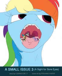 Size: 3056x3728 | Tagged: alicorn, annoyed, artist:penandpapernsfw, cover art, derpibooru import, discord, fanfic art, fanfic:a small issue, female, implied vore, micro, open mouth, rainbow dash, suggestive, twilight sparkle, twilight sparkle (alicorn), uvula