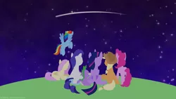 Size: 3840x2160 | Tagged: 4k, alicorn, applejack, artist:kitkatyj, derpibooru import, facing away, fluttershy, lineless, mane seven, mane six, night, pinkie pie, rainbow dash, rarity, safe, shooting star, sitting, sky, spike, stargazing, starry night, starry sky, stars, twilight sparkle, twilight sparkle (alicorn), wallpaper, youtube link