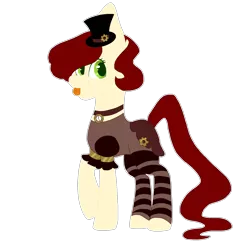 Size: 1942x1876 | Tagged: safe, artist:shinystarrs, derpibooru import, oc, oc:steam craft, unofficial characters only, earth pony, pony, clothes, collar, commission, dress, female, hat, mare, raised hoof, simple background, socks, solo, steampunk, striped socks, tongue out, top hat, transparent background, ych result