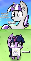 Size: 1233x2439 | Tagged: safe, artist:artiks, derpibooru import, twilight sparkle, twilight velvet, pony, unicorn, artiks is trying to murder us, bush, c:, crown, cute, daaaaaaaaaaaw, dialogue, drawing, female, filly, filly twilight sparkle, heart, hnnng, jewelry, looking at you, looking up, mare, mother and child, mother and daughter, mouth hold, nom, open mouth, regalia, sky, smiling, text, twiabetes, unicorn twilight, weapons-grade cute, younger