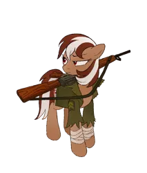 Size: 1627x1913 | Tagged: safe, artist:mellowhen, derpibooru import, oc, oc:roulette, unofficial characters only, earth pony, pony, fallout equestria, fallout equestria: red 36, clothes, conflicted, fanfic art, female, gun, hoof wraps, jacket, looking at something, rifle, simple background, solo, transparent background, weapon