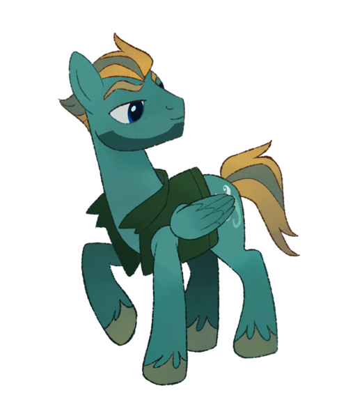 Size: 1627x1913 | Tagged: safe, artist:mellowhen, derpibooru import, oc, oc:airworthy, unofficial characters only, pegasus, pony, fallout equestria, fallout equestria: red 36, clothes, ex-enclave, fanfic art, five o'clock shadow, looking offscreen, male, simple background, smiling, solo, stallion, transparent background, vest, windswept mane