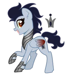 Size: 800x900 | Tagged: safe, artist:lullabyprince, artist:palerose522, derpibooru import, oc, oc:captain dark crystal, unofficial characters only, pegasus, pony, armor, base used, colored wings, female, hoof shoes, mare, open mouth, raised hoof, simple background, solo, transparent background, wings