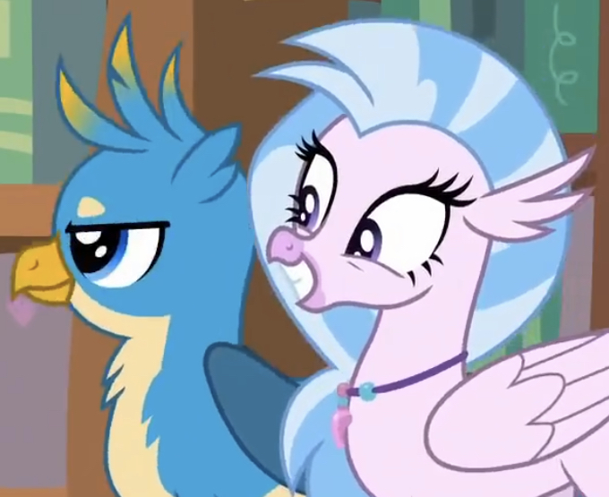 Size: 680x555 | Tagged: safe, derpibooru import, screencap, gallus, silverstream, a matter of principals, cropped, duo, smiling