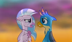 Size: 5915x3503 | Tagged: safe, artist:ejlightning007arts, derpibooru import, gallus, silverstream, gryphon, hippogriff, crying, engrish in the description, fanfic in the description, female, gallstream, male, sad, shipping, story included, straight, sunset