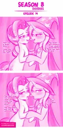 Size: 643x1294 | Tagged: suggestive, artist:jcosneverexisted, derpibooru import, starlight glimmer, trixie, pony, unicorn, season 8 doodles, road to friendship, ahegao, awkward, bedroom eyes, best friends, bipedal, blushing, cape, clothes, dialogue, drool, drool string, exhibitionism, female, females only, friends with benefits, hat, holding hooves, hoof hold, horn, imminent sex, lesbian, looking at each other, looking at you, mlp:fim doodles, monochrome, open mouth, outdoors, patreon, scene interpretation, shipping, sketch, startrix, tongue out, trixie's cape, trixie's hat, trixie's necklace