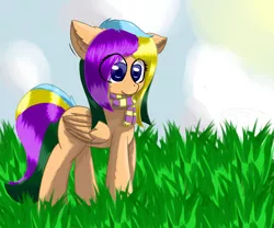 Size: 3000x2500 | Tagged: safe, artist:ppptly, derpibooru import, oc, oc:program mouse, pony, anime eyes, claws, clothes, cute, ear fluff, female, grass, scarf