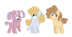 Size: 1024x520 | Tagged: safe, artist:ashidaii, derpibooru import, oc, oc:banana pudding, oc:sourdough, oc:taffy, unofficial characters only, earth pony, pony, blank flank, colt, female, filly, male, offspring, parent:cheese sandwich, parent:pinkie pie, parents:cheesepie, simple background, transparent background