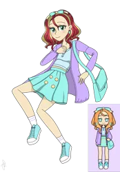 Size: 1660x2390 | Tagged: safe, artist:ilaria122, derpibooru import, sunset shimmer, human, equestria girls, bow, cardigan, clothes, converse, ear piercing, earring, female, headband, humanized, jewelry, miniskirt, pastel, pastel girl, pastel girl challenge, piercing, shirt, shoes, shoulder bag, simple background, skirt, sneakers, socks, solo, transparent background