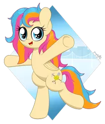 Size: 4082x4813 | Tagged: safe, artist:kimjoman, derpibooru import, oc, oc:golden gates, unofficial characters only, pegasus, pony, absurd resolution, babscon, bipedal, bridge, cute, female, heart eyes, looking at you, simple background, solo, transparent background, wingding eyes