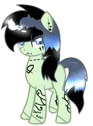 Size: 465x627 | Tagged: safe, artist:shiibases, artist:space--paws0w0, derpibooru import, oc, oc:southern gothic, unofficial characters only, earth pony, pony, icey-verse, base used, commission, ear piercing, earring, eyeshadow, female, jewelry, lip piercing, magical lesbian spawn, makeup, mare, next generation, offspring, parent:beauty brass, parent:fiddlesticks, parents:fiddlebrass, piercing, simple background, solo, tattoo, transparent background